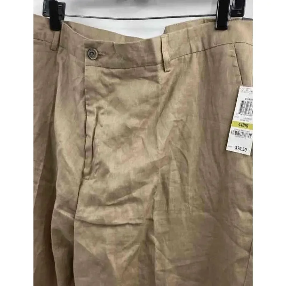 NWT Tasso Elba Island Mens Brown Linen Blend Flat Front Chino Pants 44B 46x30